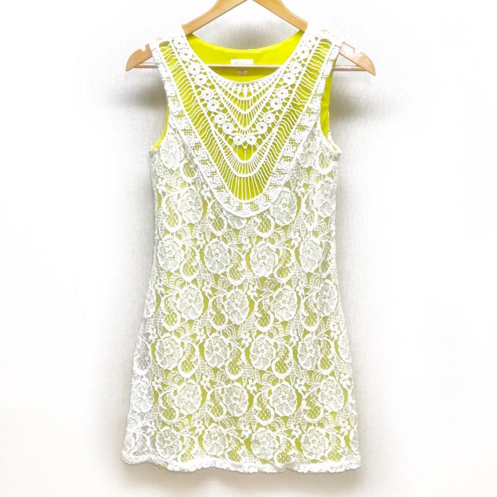 XHILARATION Yellow Sleeveless Dress w/Lace Overlay